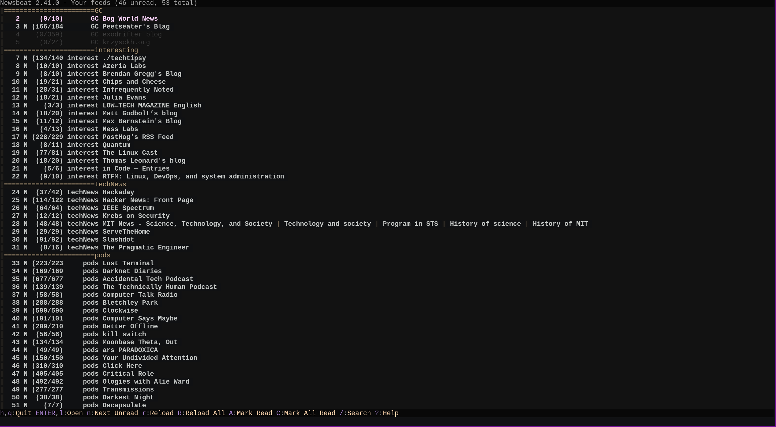 newsboat UI after customization [4]